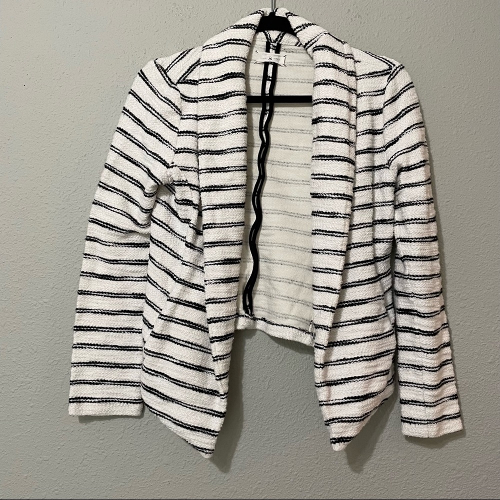 Lou & Grey White & Black Striped Open Front Sweater Jacket S
